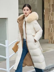 Winter New Puffer Coats Jackets for Women Windproof Thick Fox Fur Collar Coats Down Slim with Belt Luxury Long Women's Parker