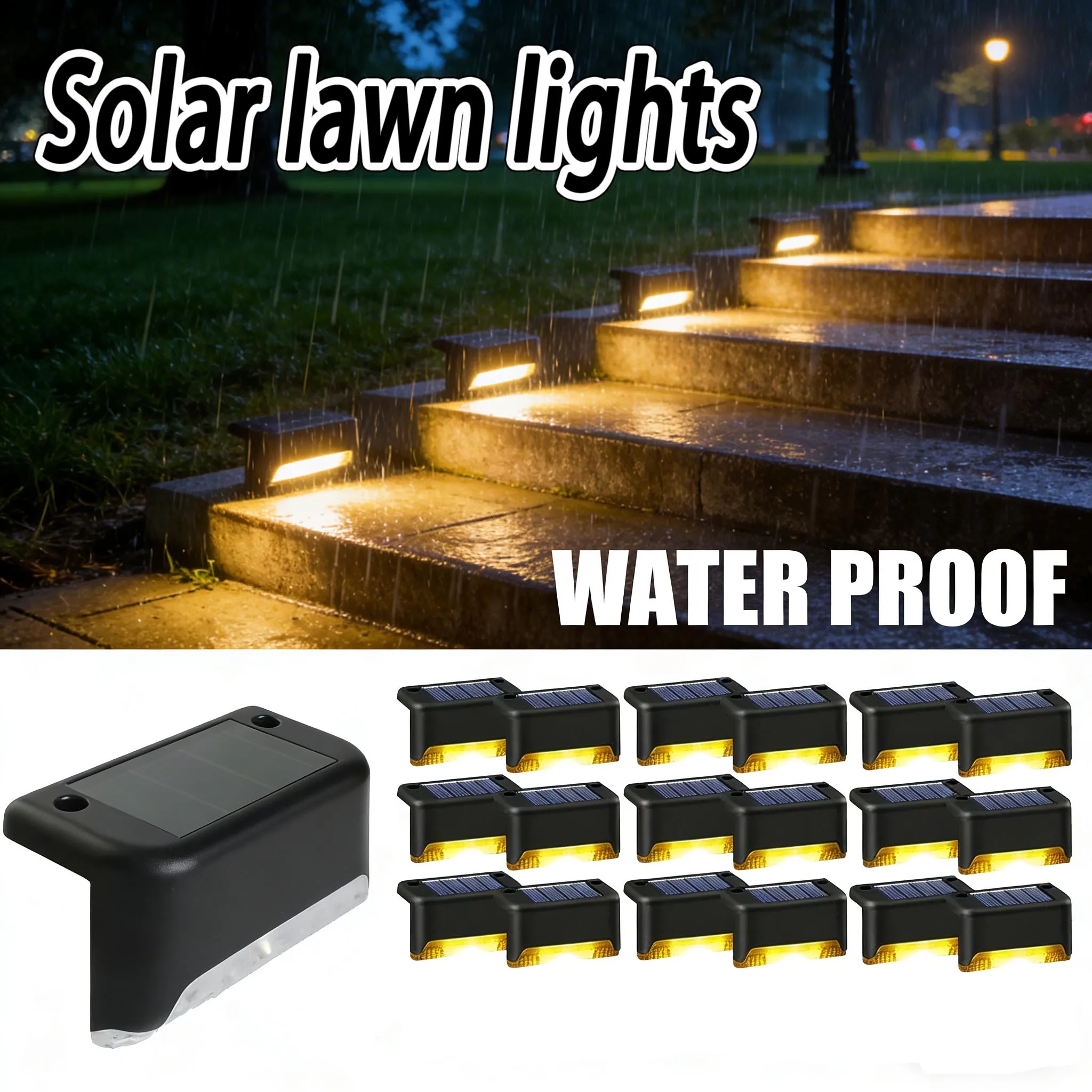 LED Solar Staircase Light Waterproof Passage Patio Courtyard Guardrail Step Lamp for Outdoor Garden Borders Terrace Fence Light