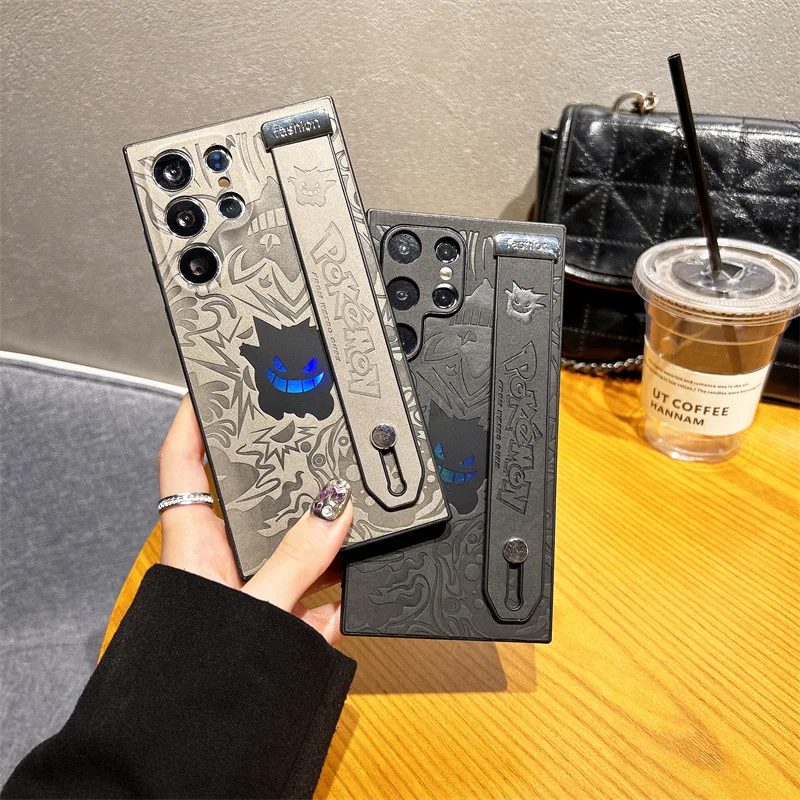 Anime Gengar Kunstleder Laser Armband Handytasche für Samsung Galaxy S25 S24 S23 S22 Ultra Plus A56 A55 A54 stoßfeste Abdeckung