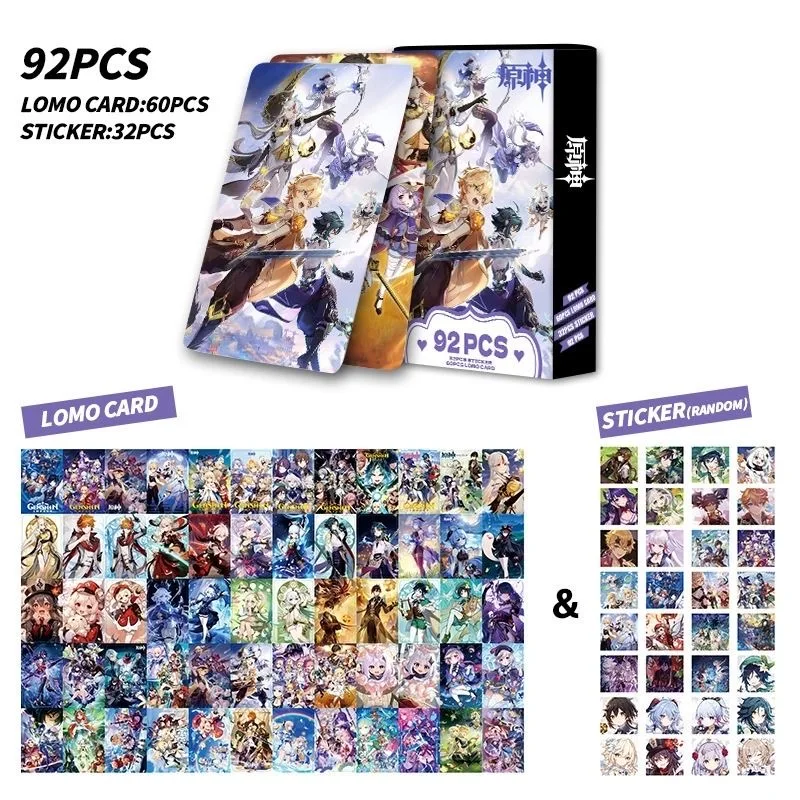 92 Stks/set Spel Genshin Impact Laser Lomo Kaart Venti Klee Xiao Zhongli Mini Ansichtkaart Fotokaarten Stickers Fans Cadeau