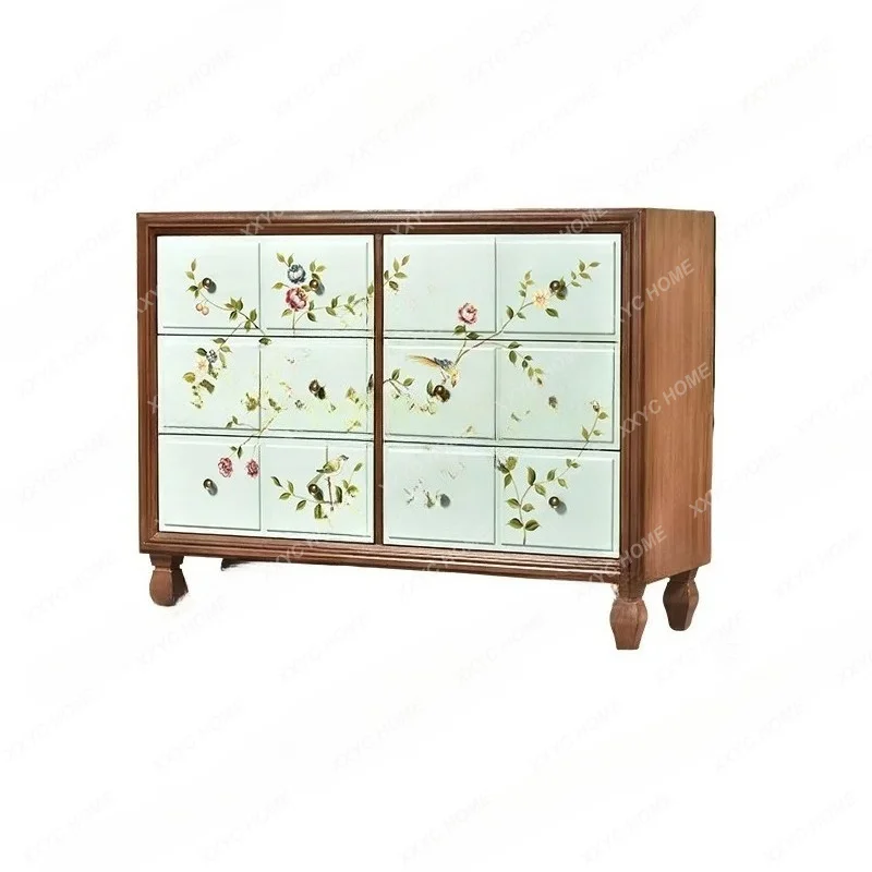 

painted solid wood chest cabinet, storage drawer, living room against the wall, six chest cabinets