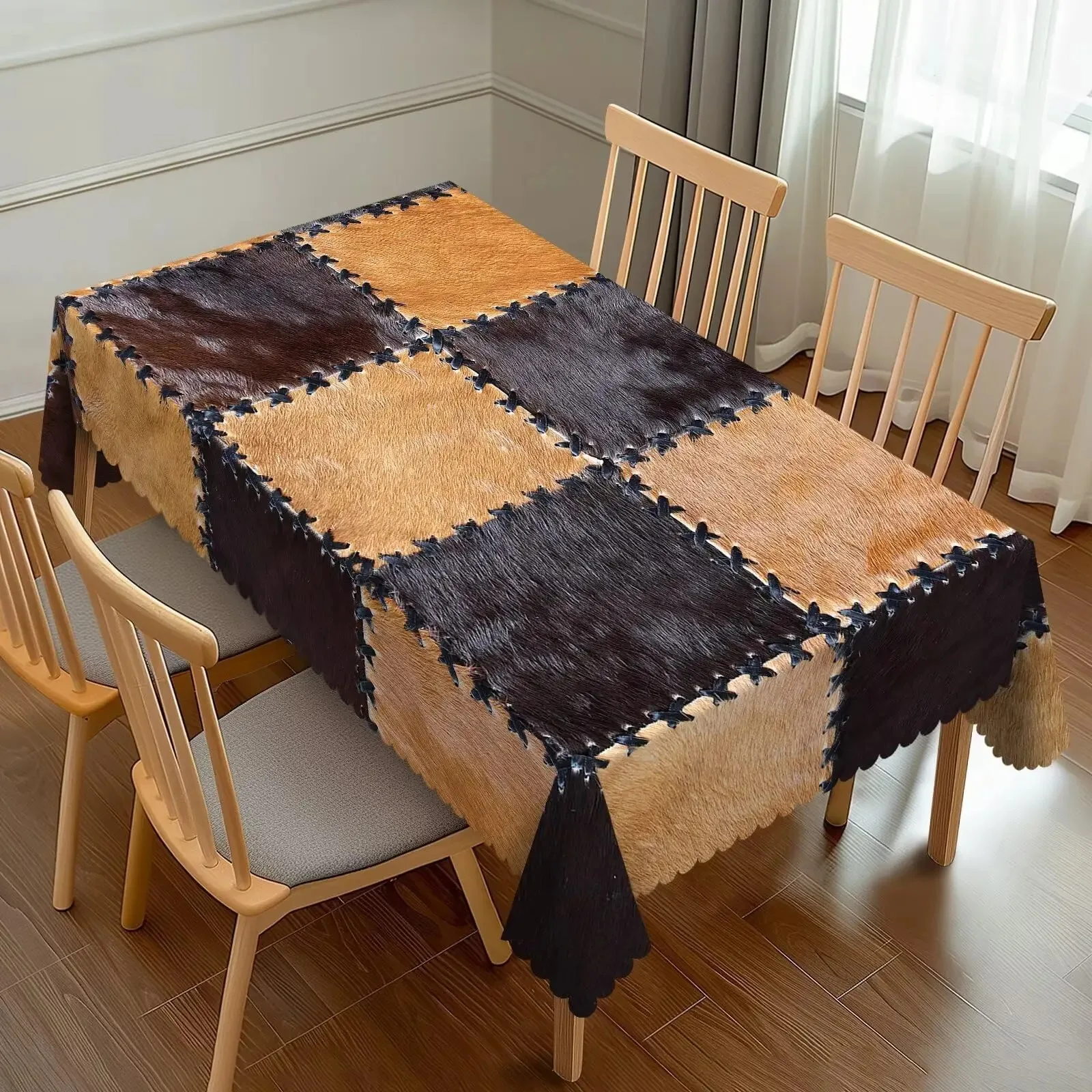 

Western Style Fur Print Tablecloth Waterproof Polyester 2D Flat Printed Spillproof Table Cover For Home Banquet Party