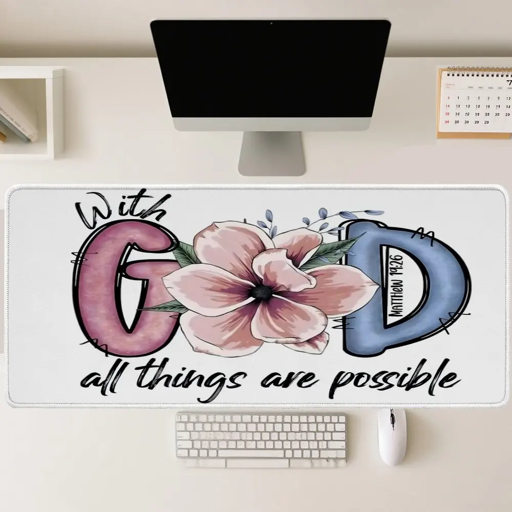 

With God All Things Are Possible Inspirational Bible Verse Desk Mat Large Extended Gaming Mouse Pad Rubber Pad