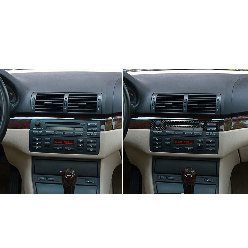 ملحقات السيارة من ألياف الكربون الحقيقية غطاء وحدة التحكم المركزية ملصق لسيارات BMW 3 Series E46 1998 1999 2000 2001 2002 2003 2004 2005