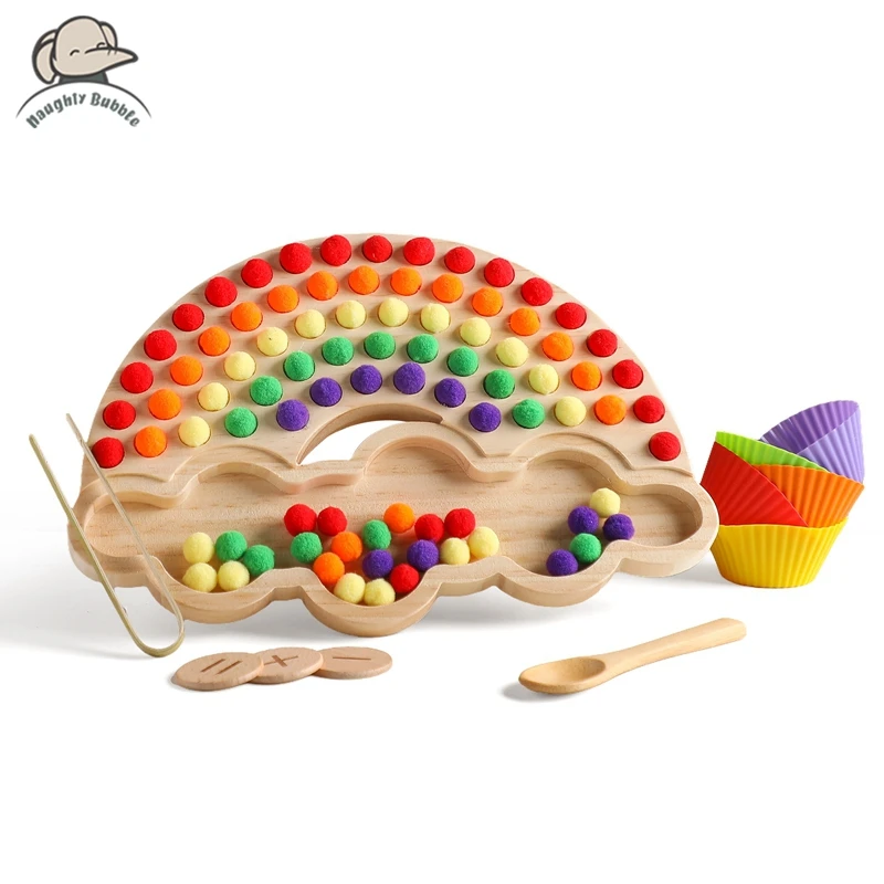 

Montessori Toys Rainbow Board Clamp Ball Toy Wooden Baby Toy Hand And Foot Coordination Toy Baby Tolor Recognition Toy Gift