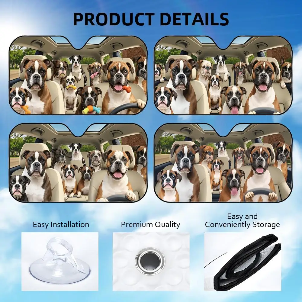 Boxer dog driving Sun Visor Reusable Aluminum Foil Car Windshield Sun Visor UV Protector Heat Insulation Cover Shade - view 3