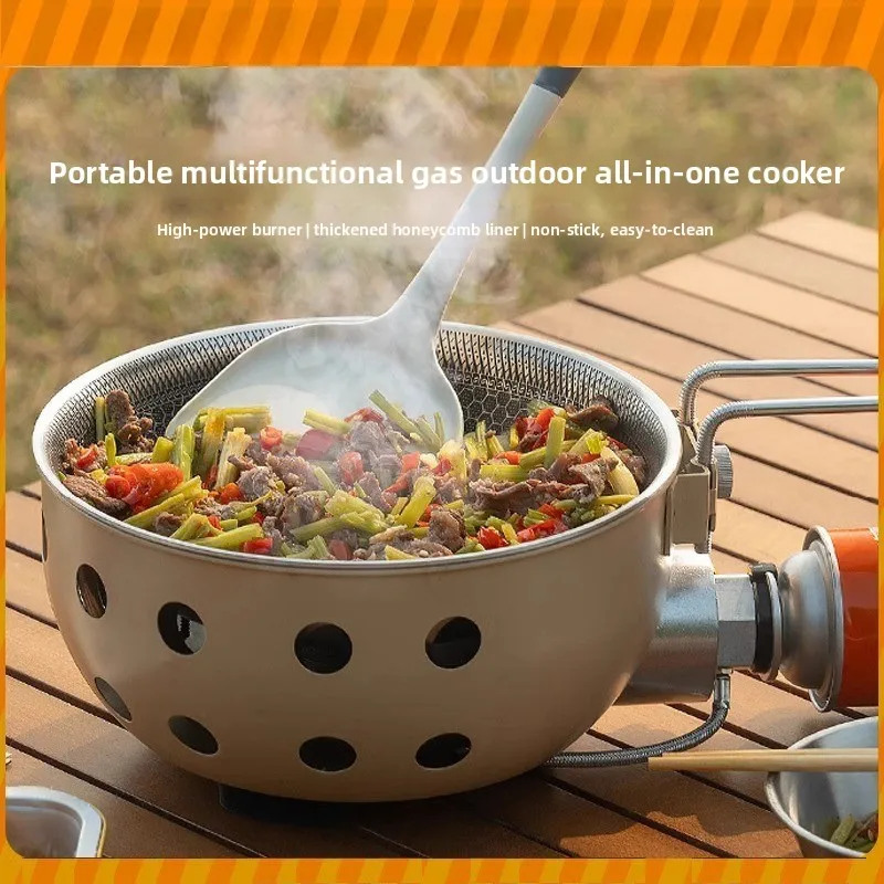 Outdoor portable cassette stove integrated pot cooking rice stir-fry camping picnic