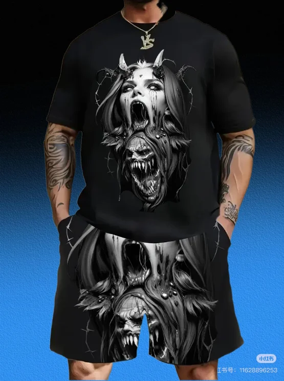 

Лето 2029, мужская футболка с мультяшным принтом, дышащая легкая мужская футболка из полиэстера, комплект шорт с короткими рукавами