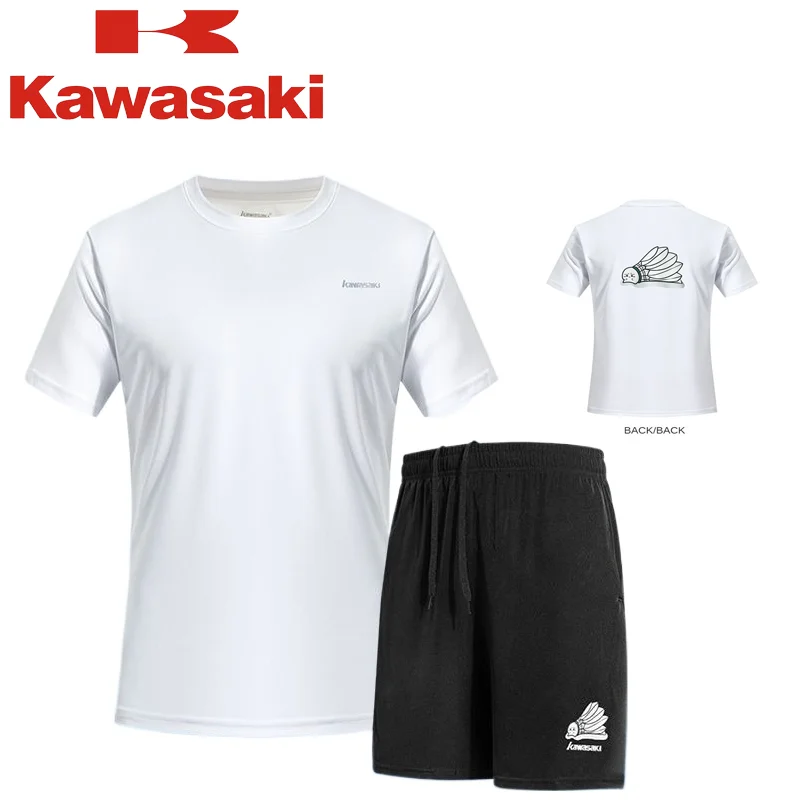 Kawasaki New Sportswear Men's Running Summer Badminton Clothes Suit Quick-drying Casual Breathable Tennis T-shirt Fitness Shorts