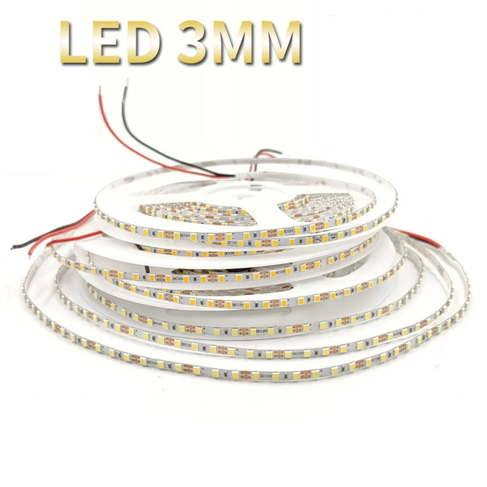 

5m 3mm Narrow Ultra Thin LED Strip 168 leds/m 2835 2025 Soft Tape 12v Warm white 2700k Natural white 4000k 6500k DIY Shape Light