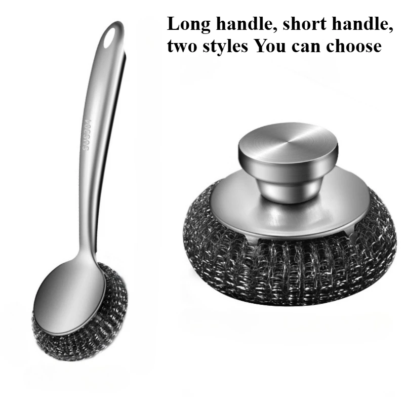 Detachable 304 Stainless Steel Multifunctional Long Handled Wire Brush and Spherical Cleaning Brush, Suitable for Home Kitchens