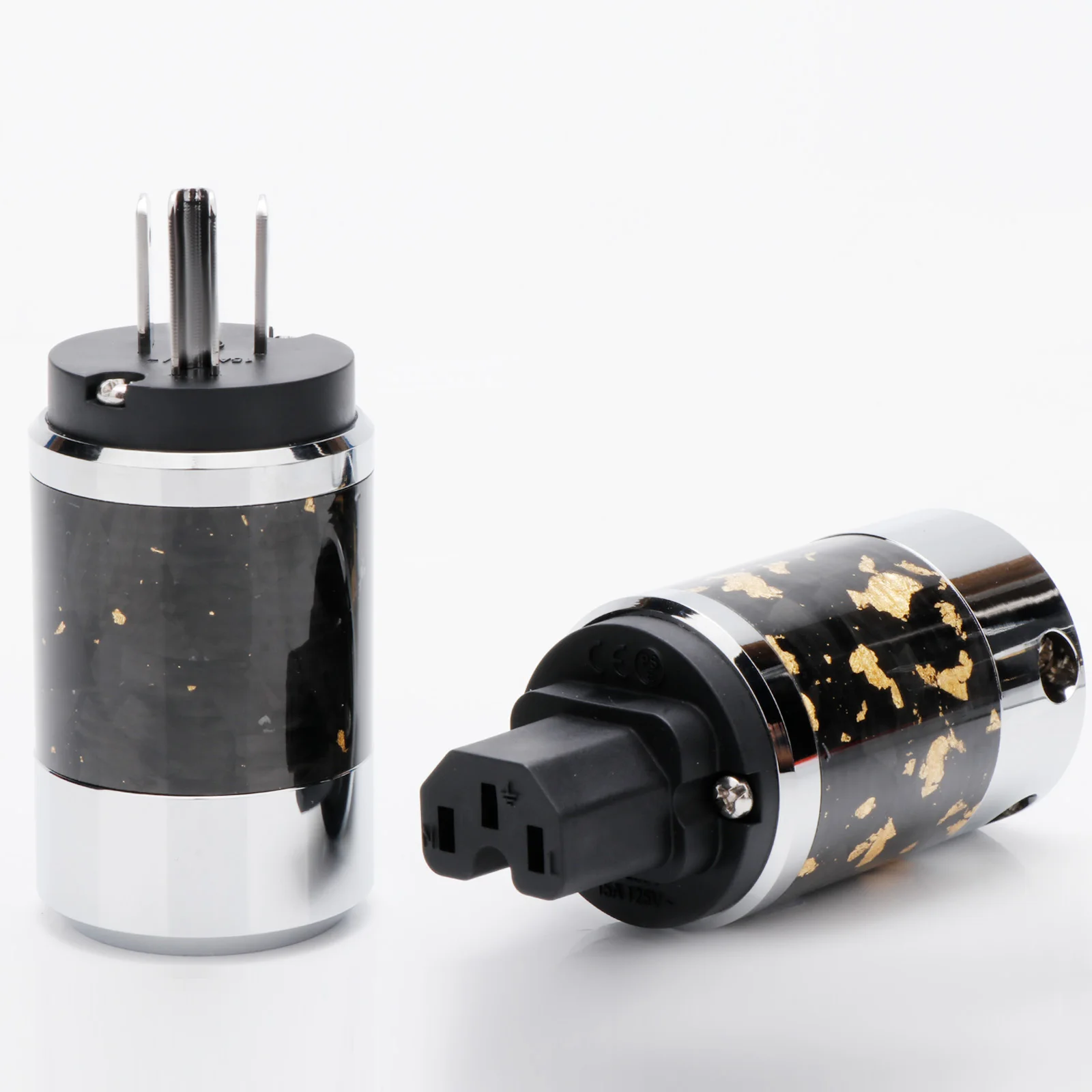 3-Layer Plating Pure Copper IEC C15 DIY AC Power Plug - Rhodium over Silver over Copper, Carbon Fiber Shell, 20mm Aperture for H