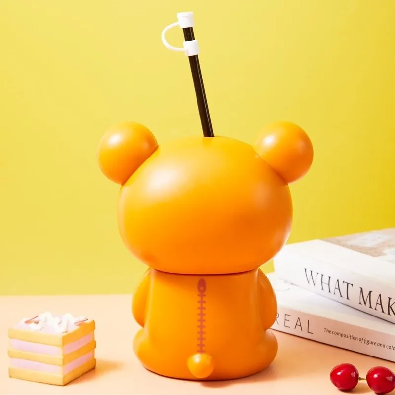 Cangkir Air Plastik Sedotan Anime Kartun Kawaii Rilakkuma 550ml – Mug Perut Besar Tahan Panas Bergaya Jepang yang Lucu Hadiah Kejutan