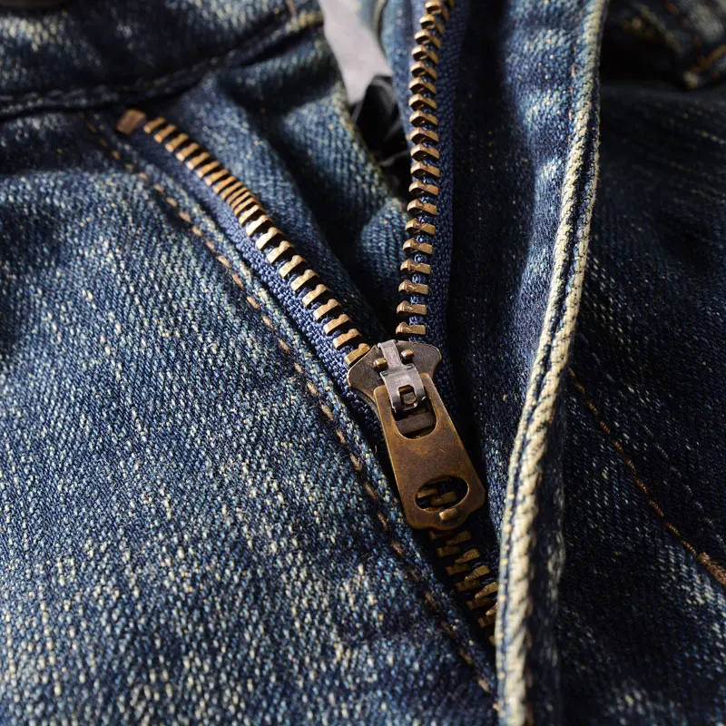 Fashion Designer Men Jeans High Quality Retro Washed Blue Stretch Slim Fit Ripped Jeans Men Italian Style Vintage Denim Pants