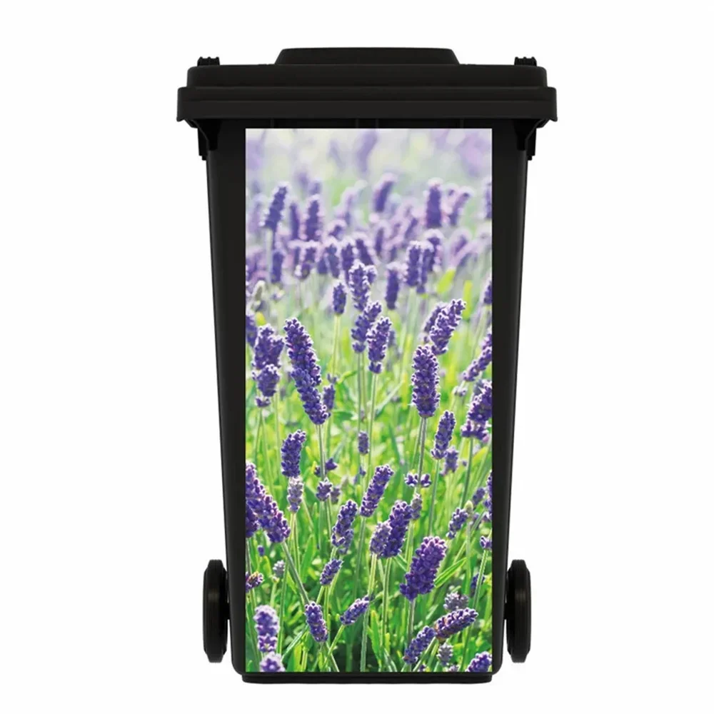 Flowers Theme Outdoor Garbage Stickers Peony Lavender Animal Waterproof Vinyl Trash Can Sticker for Kitchen Dustbin Decor Decals