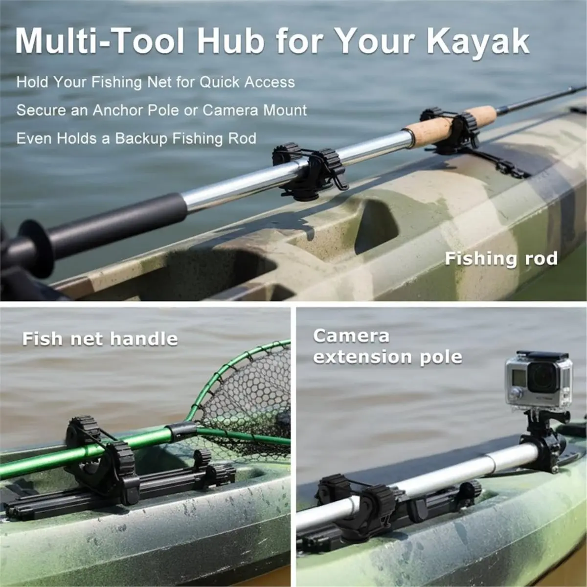 618 Mega Sale 2Pcs Adjustable Kayak Paddle Holder with Dual Heads Universal Track Mount for Paddles,Kayak Fishing Accessories
