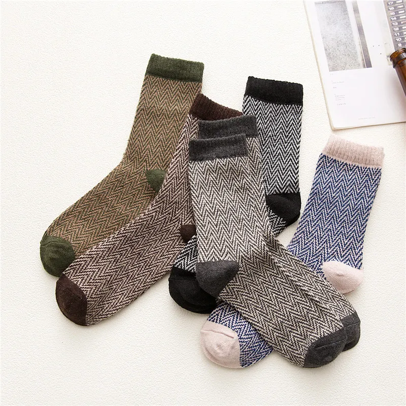 5 Pairs Wool Man Short Socks Winter Business Thick Geometric Thermal Breathable,Warm Party Dress Long Happy Socks Brand Sokken