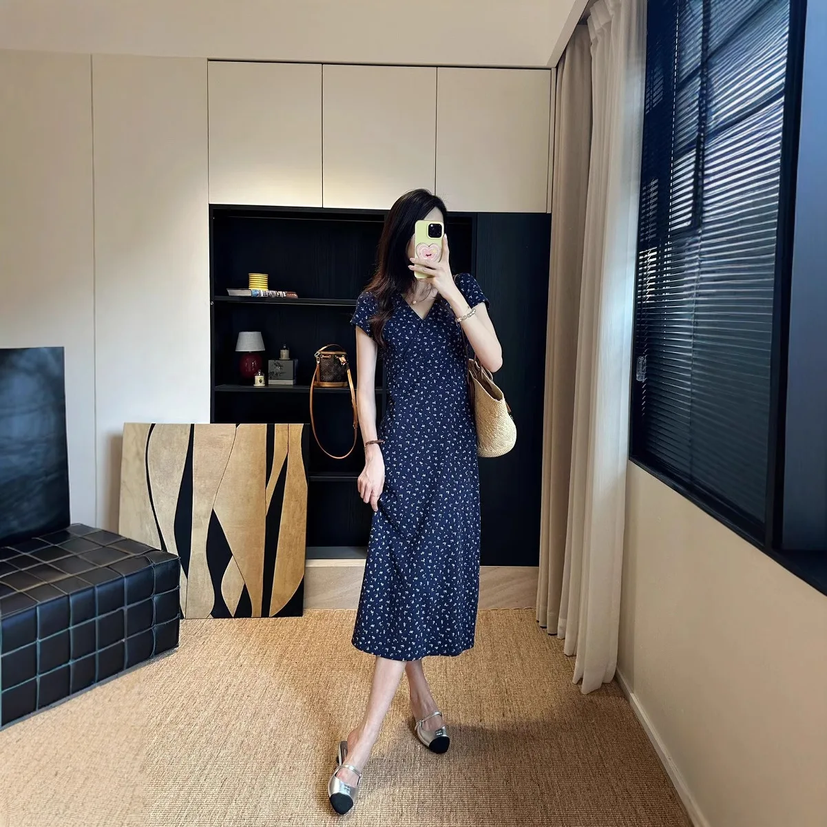 Jupe longue de Style vacances français, coupe cintrée et amincissante, col en v, Niche, robe florale sans Collision pour femmes en été