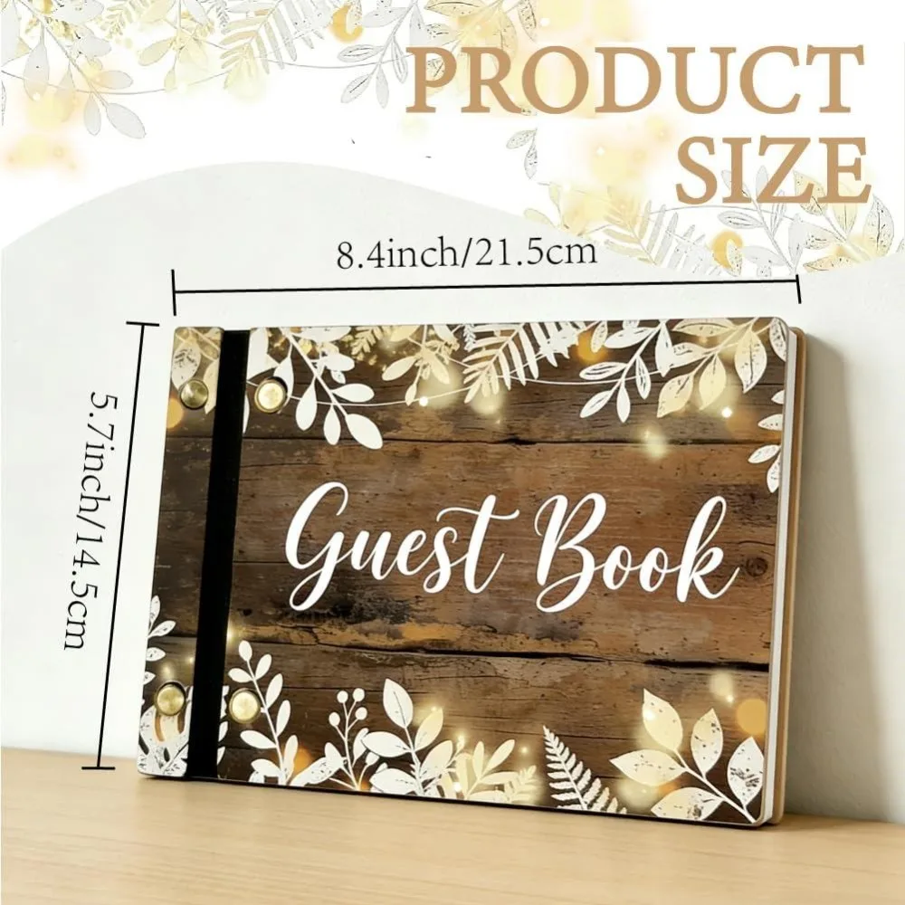 Rustic Guest Book Wood Wedding Guest Book Leaves Pattern 120 Pages Visitor Guestbook Memory Signature Party Sign Gift