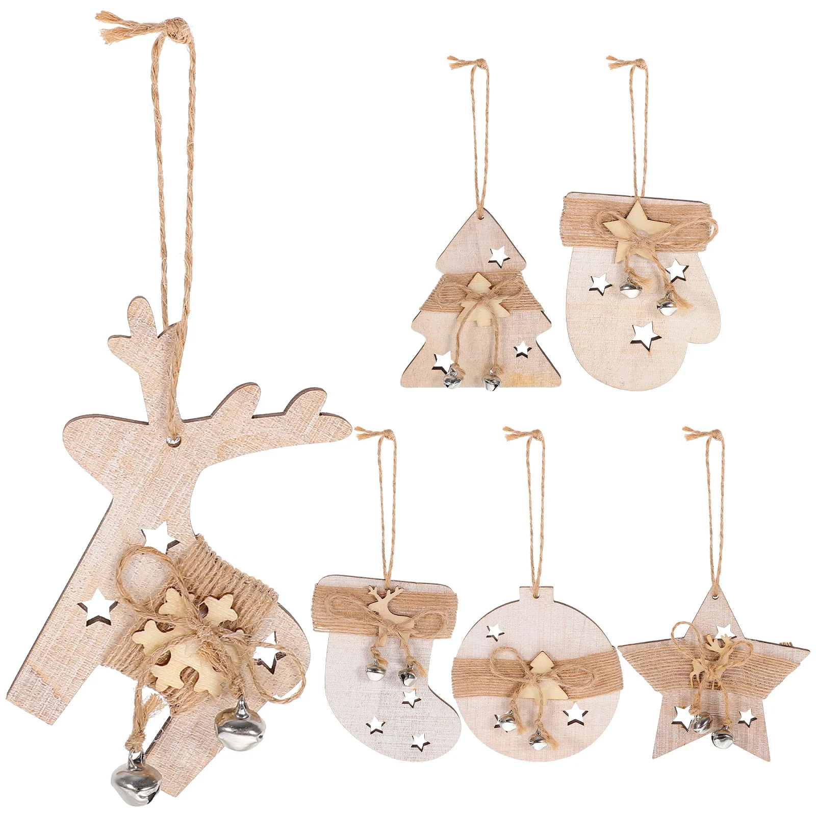 

6Pcs Xmas Tree Hanging Pendants Wooden Decorations Sturdy Traditional Party Props Christmas Hanging Ornament Xmas Decoration