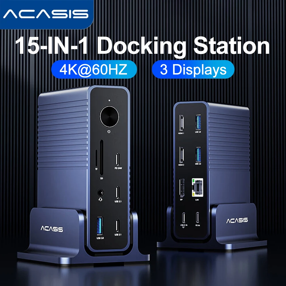 

Acasis 15-in-1 USB-C Docking Station for MacBook pro 10Gbps Triple Display Expansion with USB-C to HDMI 4K@60Hz PD100W Hub