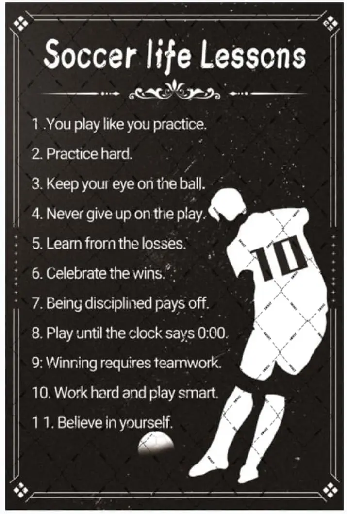 EMOHAT Soccer Life Lessons Metal Tin Sign - Inspirational Wall Art - Retro Decorations - Motivational Quotes for Soccer Lovers -