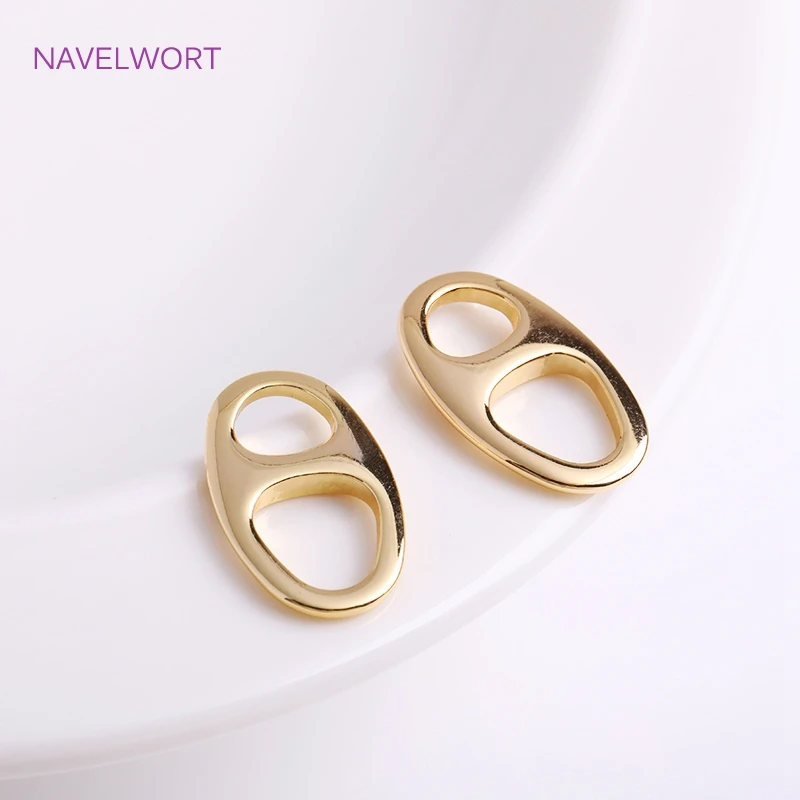 Trendy 14K Gold Plated Smooth Round Charm For Making Jewelry,Brass Metal Double Hole Connector For DIY Handmade Crafts Wholesale