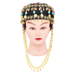 Style Women Cap Hair Jewelry Hat  turquoise Red Crystal Long Tassel Bohemian Ethnic Statement Headband for Women Accessories