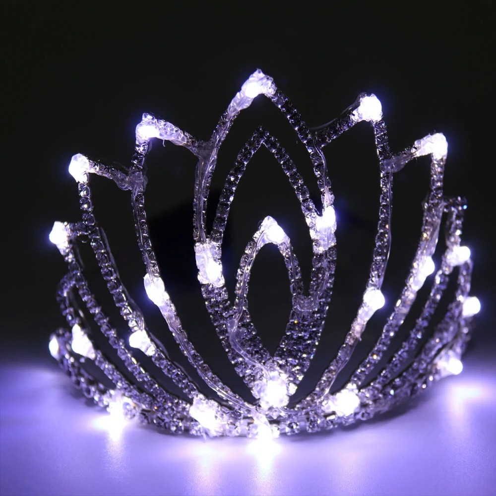 Big Baroque LED Tiara Women Crystal Floral Headdress Rhinestone Light Crowns Wedding Hair Accessories