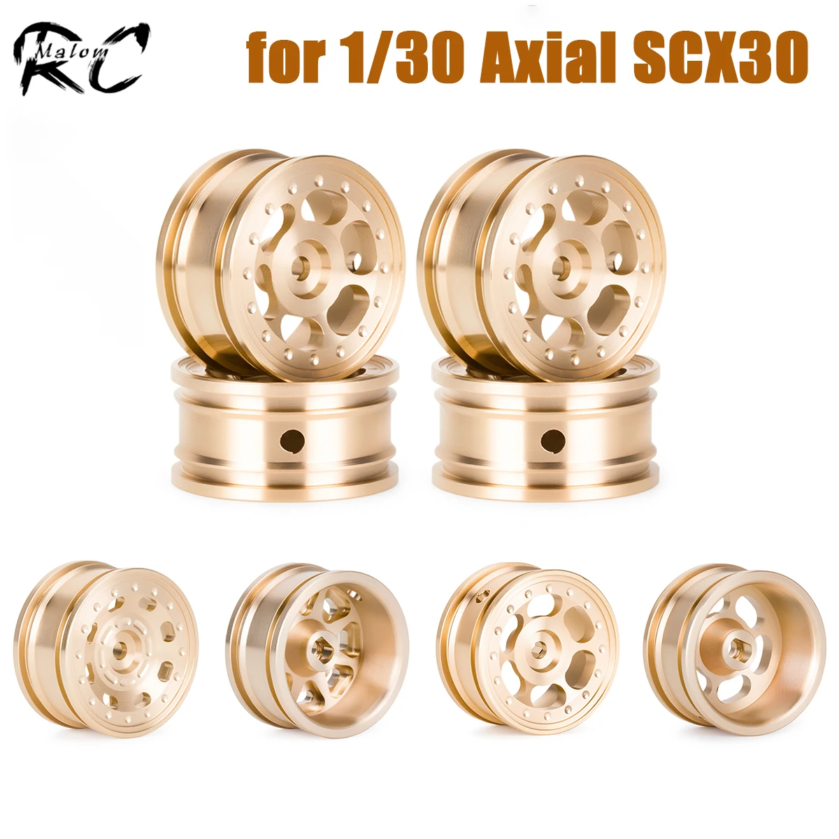 4PCS Axial SCX30 0.7" Brass Wheel Set Upgrade Parts - Compatible with 1/30 Ford Bronco & Jeep Wrangler JLU RC Crawler Trucks