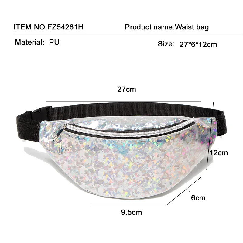 Women's Laser Sequin Shoulder Bag Korean New Chest Bags  Female Holographic Waist Belt Bag Murse Phone Pouch Banana Fanny Pack