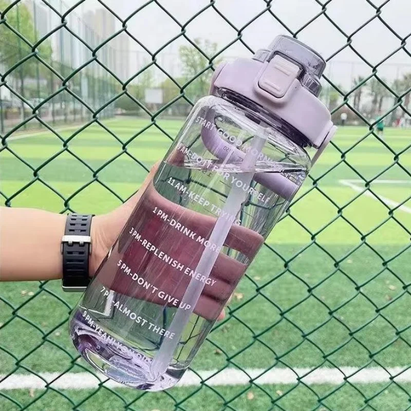 2 Liter Water Bottle with Straw Female Jug Girls Portable Travel bottles Fitness Bike Cup Summer Cold Water Jug with Time Marker image 6