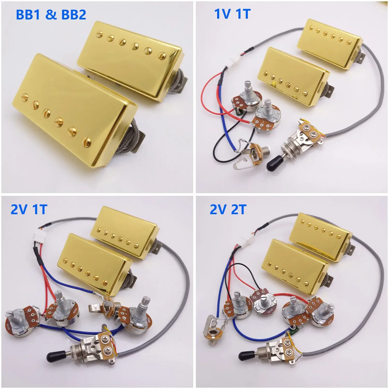 Alnico 2 Guitar Humbucker Pickups Gold BB1&BB2 Series PAF N/B with 2C Wiring Harness for LP Electric Guitar Replacement Parts