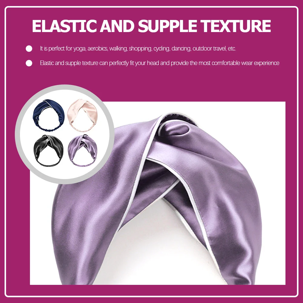 

4Pcs Wide-Brimmed Silk Hairbands Elastic Hair Bands for Women Sports Hair Accessories Silk Headbands