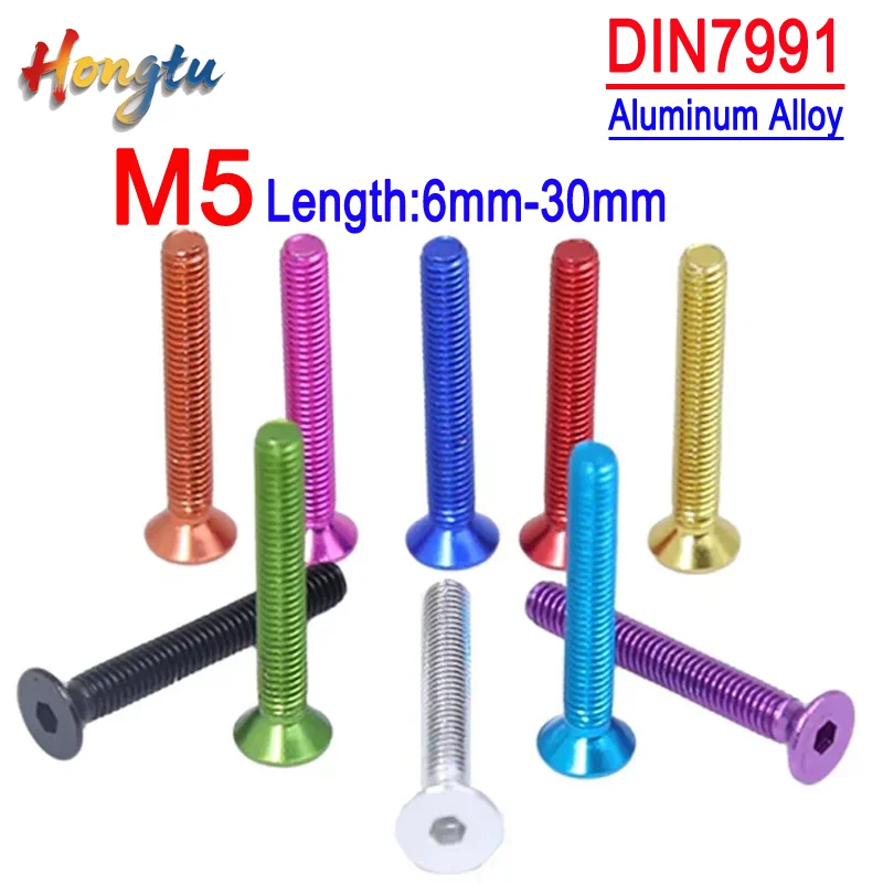 

Hongtu M5 Anodized Colored Countersunk Screws6mm-30mm - 5Pcs 7075 Aluminum Alloy Allen Socket Bolts DIN7991 | DIY Model Supplies