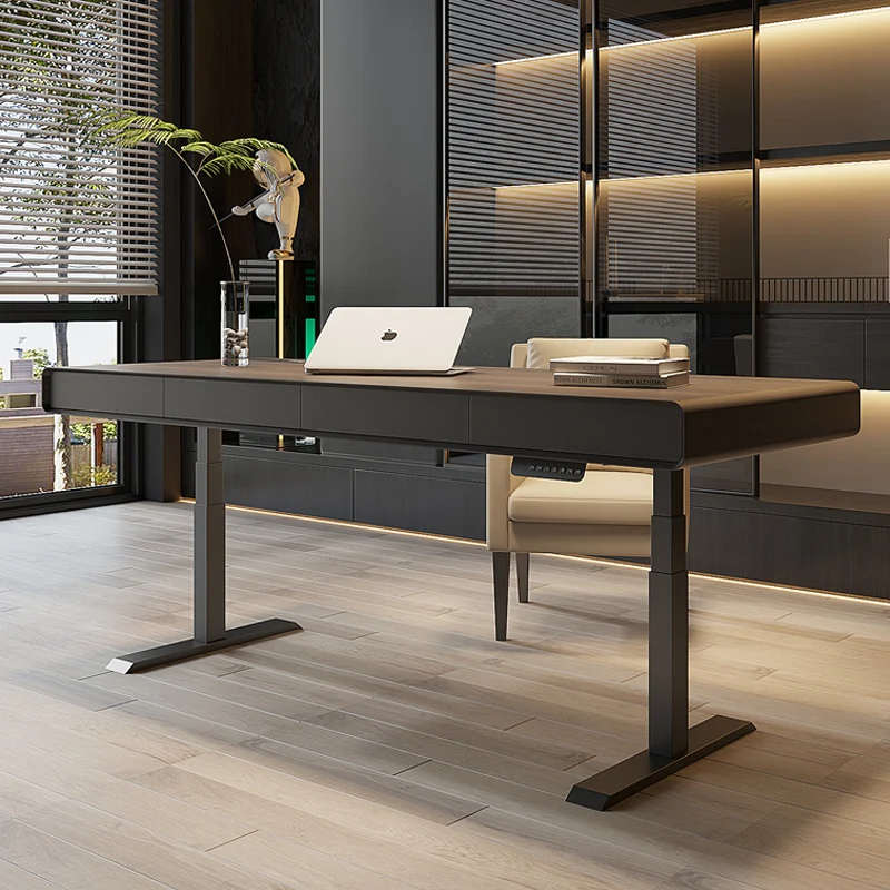 Italian minimalist light luxury solid wood electric lifting desk worktable advanced modern living room home computer table