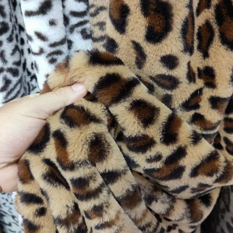 Imitation Otter Rabbit Hair Fur Fabric Leopard Print Plush Clothing Toys Scarves Bags Carpets DIY Interior Decoration Fabric - Image 3