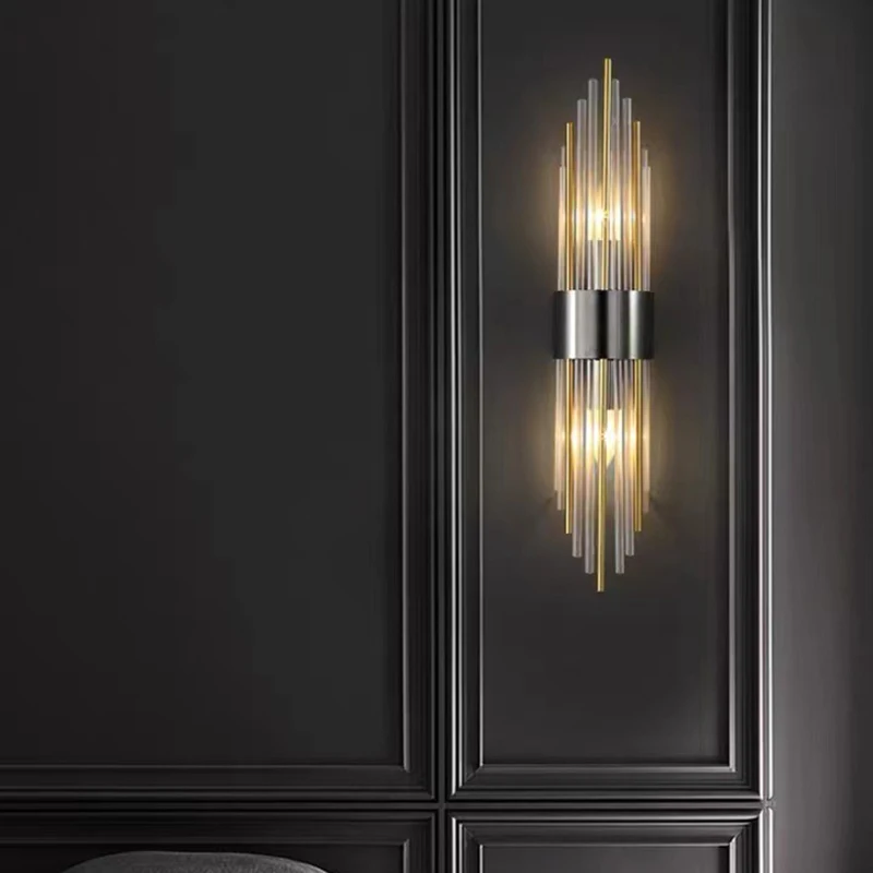 Clear Crystal LED Wall Lamp E14 Bulb Stainless Steel Wall Lights For Foyer Bedroom Aisle Dining Room Gold Black Sconces