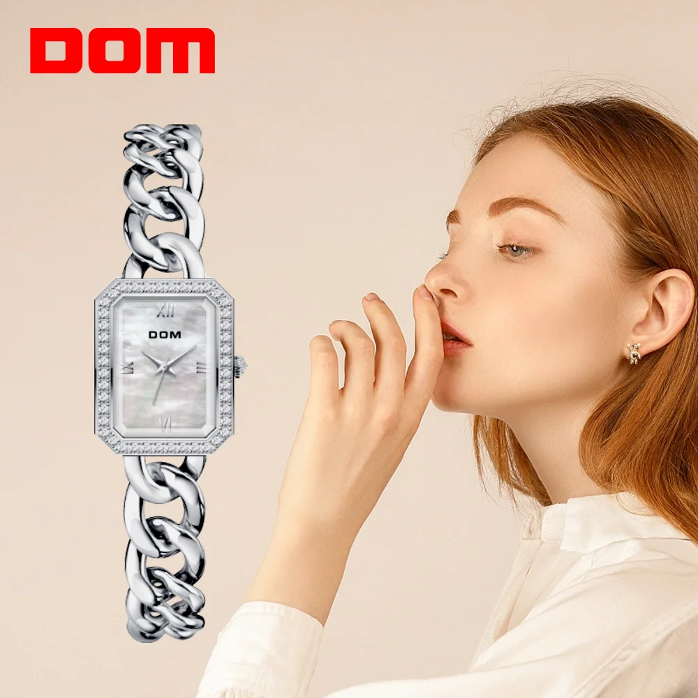 DOM 2022 Brand New Silver Steel Band Women Watches Ladies  Women's Bracelet classic small square Watch Ladies Clock Relogio Femi