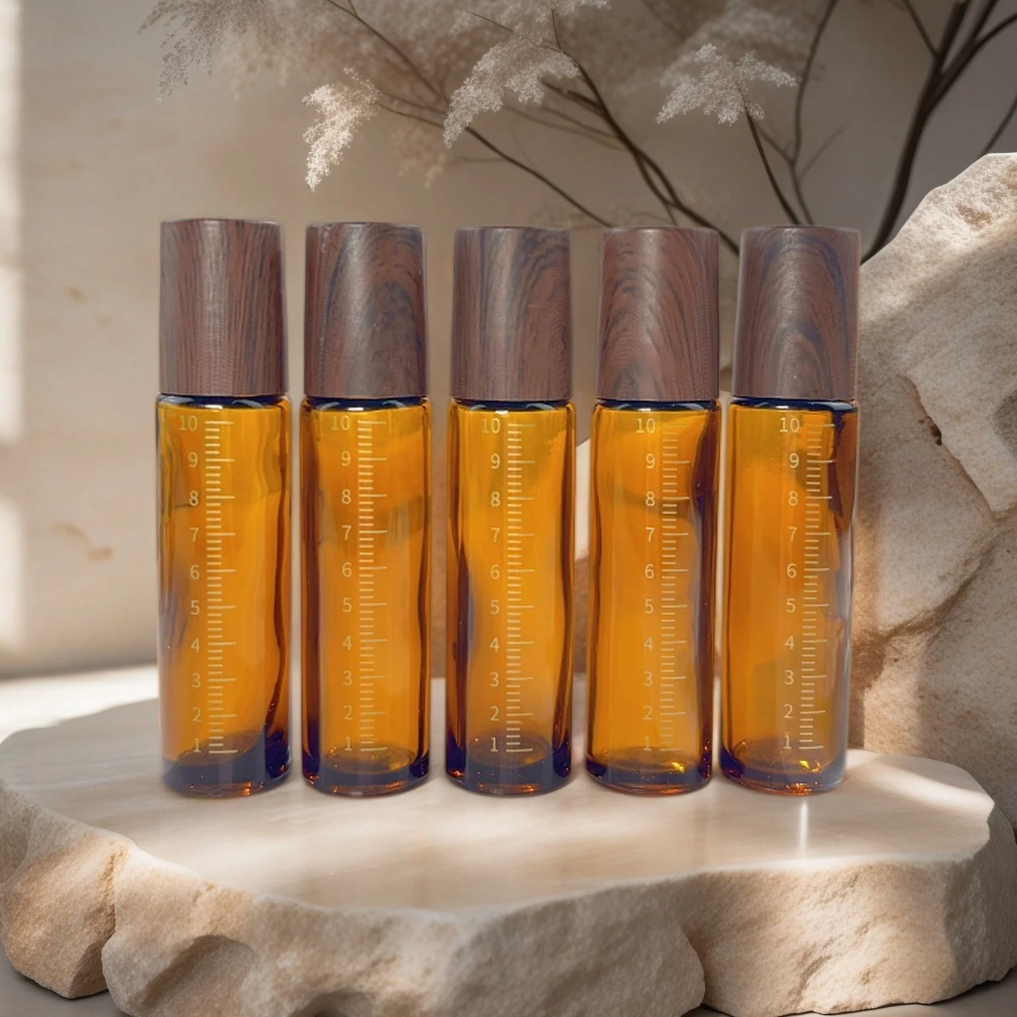 10ml Amber Glass Roll-on Bottle Empty Brown Roller Bottle with Scale for Attar Oil /Essential Oil /Perfumes Refillable