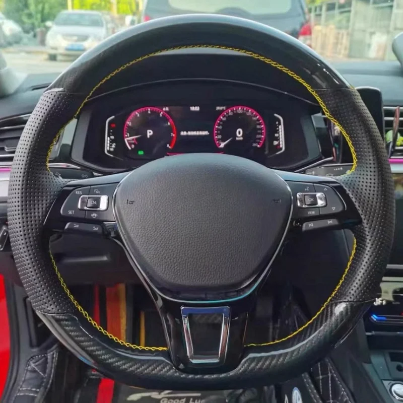 DIY Car Steering Wheel Cover Genuine Leather Carbon Fiber For Volkswagen VW Golf 7 Mk7 New Polo Jetta Passat B8 Car Accessories