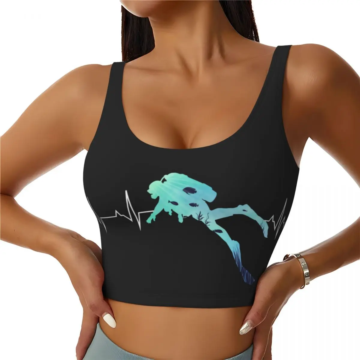 Custom Scuba Diving Heartbeat Workout Crop Tank Tops for Women Dive Diver Running Sports Bras