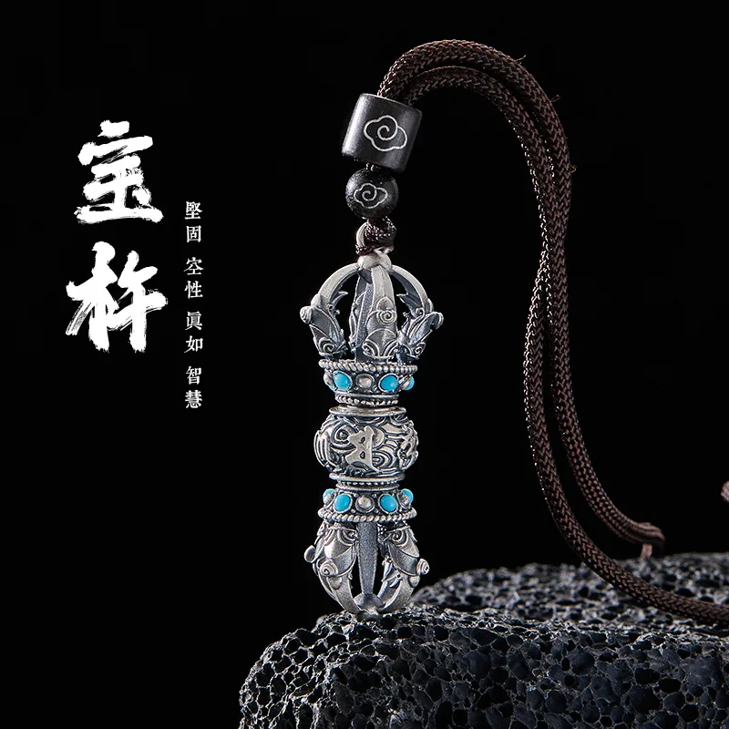 Vintage Relief Lotus Vajra Pestle Pendant Women Jewelry Blessing Ward Off Evil Buddhist Artifacts Necklace Men Choker Accessory