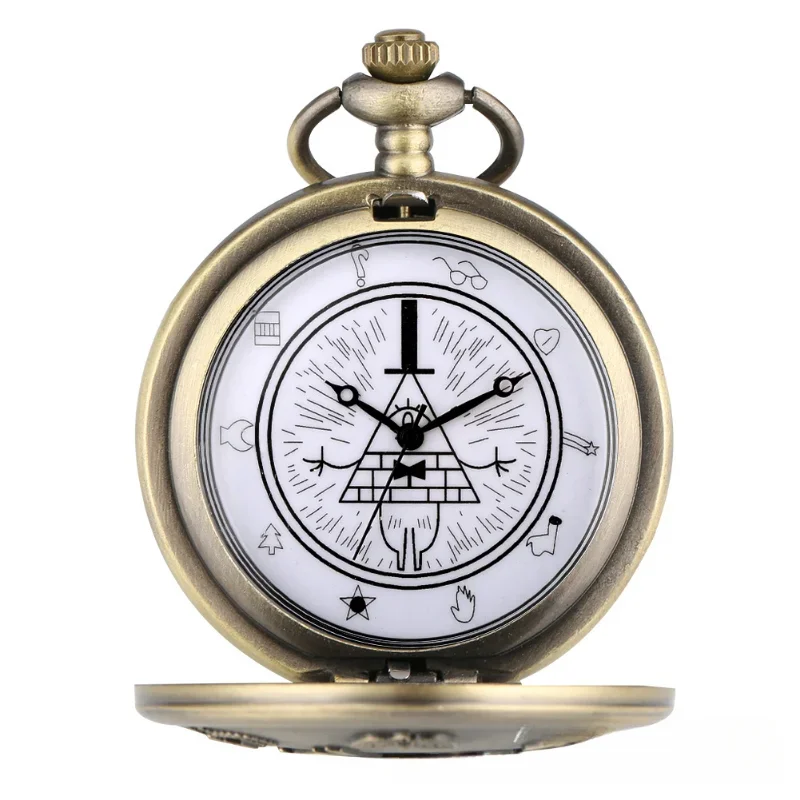 Disney Movie Gravity Fall Bill Cipher Time Gem Necklace Quartz Pocket Watch Weird Town Triangle One-Eyed Devil Pendant Chain Toy