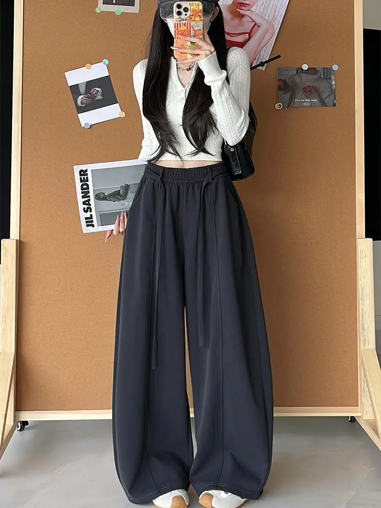 2026 Women's Solid Color Sweatpants Autumn and Winter High Waist Loose Casual Pants Ladies Long Pockets Trousers U624