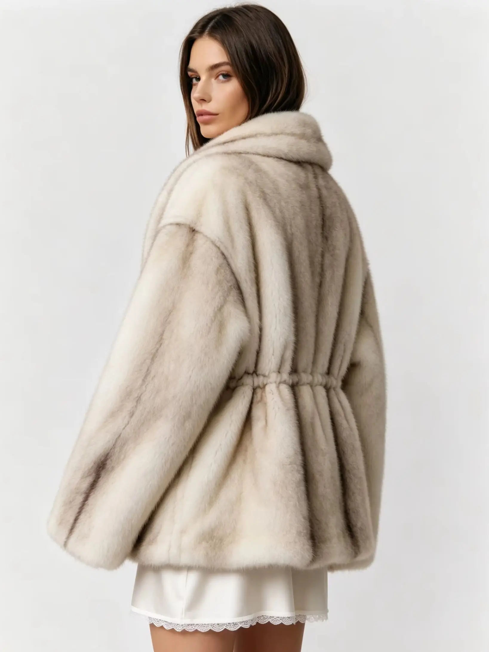 LIMO Women Waist‑Tie Faux Fur Coat Shawl Collar Open Front Oversized Loose Long Sleeve Plush Outerwear With Pockets