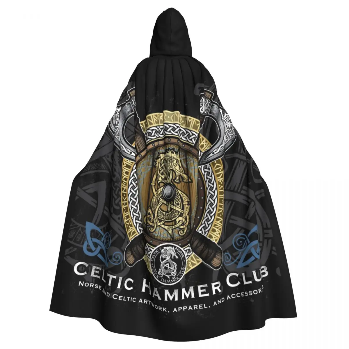 Celtic Hammer Club Banner Hooded Cloak Halloween Party Cosplay Woman Men Adult Long Witchcraft Robe Hood