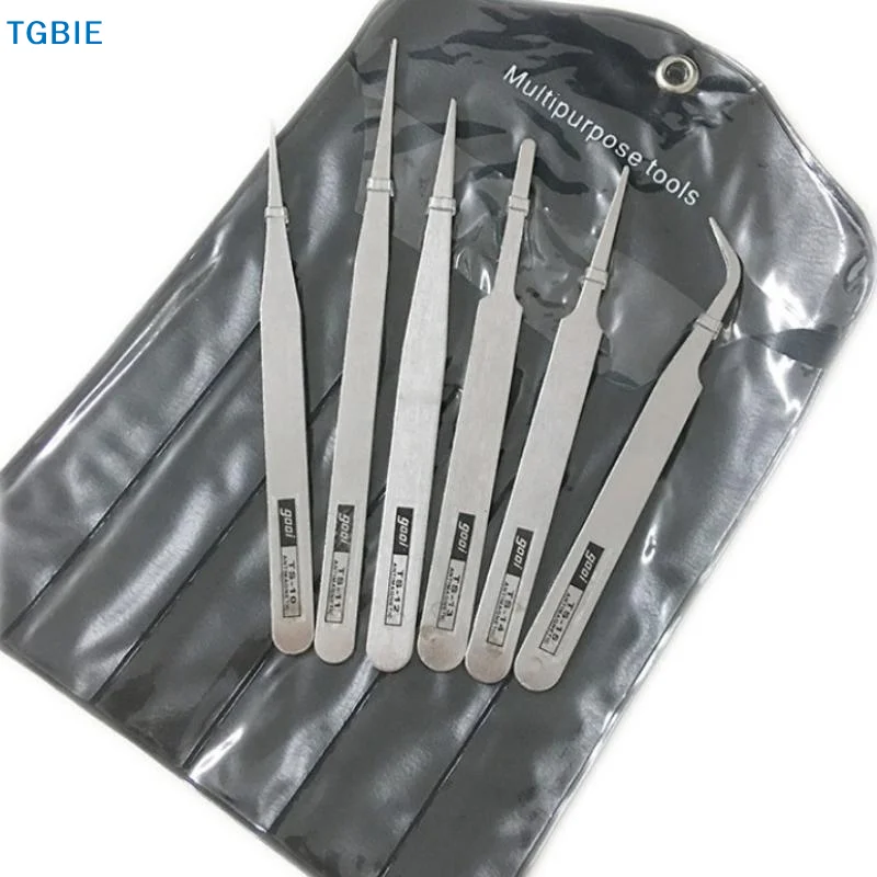 [TL]6Pcs Stainless Steel Tweezers Kit Straight Bent Precision Tips for Industrial 3D Printing Support Removal Craft Processing