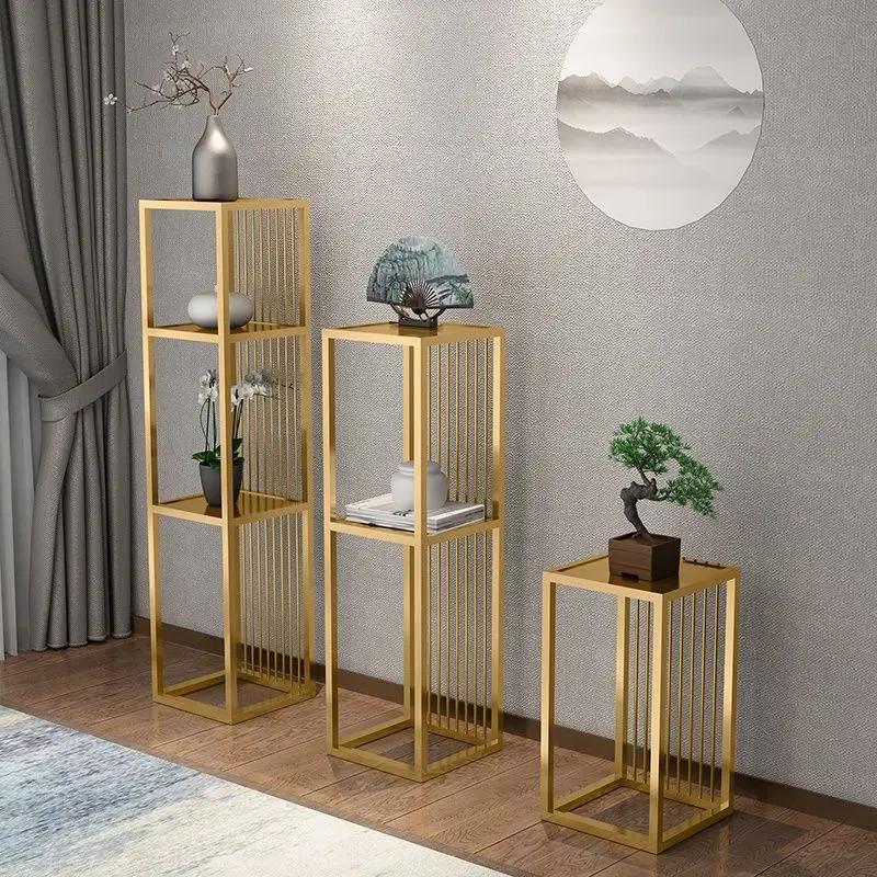 

Nordic simple modern light luxury living room wrought iron flower stand indoor multi-layer storage floor-to-ceiling ornament