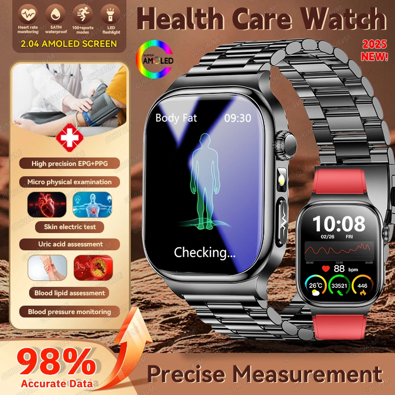 

2026 Newly Upgraded Micro Physical Examination Health Smartwatch ECG+PPG Uric Acid Blood Pressure IP68 Bluetooth Call Smartwatch